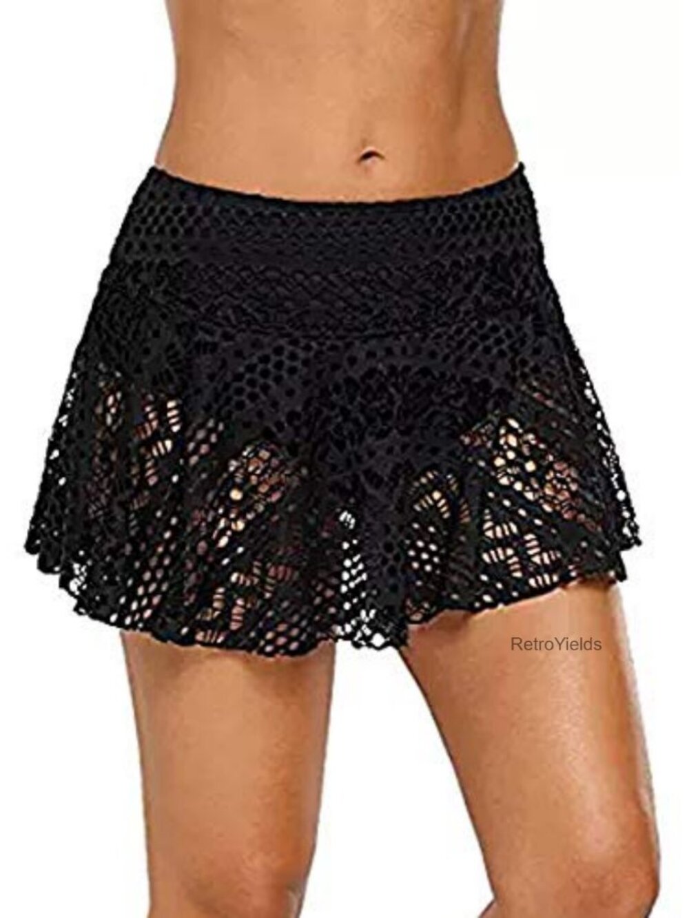Lace Crochet Swim Skirt Skort Bikini Bottom Swimwear Cover Up Skirted Bottom